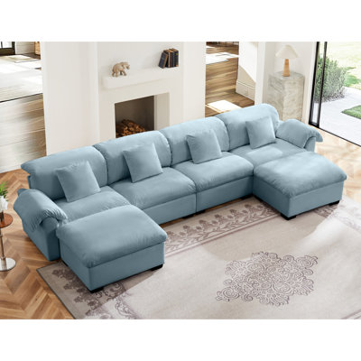 Modern Sofaoversized Largeu Shaped Couch, U Shaped Sectional Cloud Sofa , Sectional Cocuh With Storage Seats And Storage Ottomans,  4 Seater Deep Seat Modular U Shape Couch , Velvet Comfy Upholstered U Sha