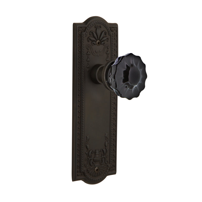 Plaque Meadows avec bouton de porte noir cristal, 2 3/4, Bronze frotté à l'huile