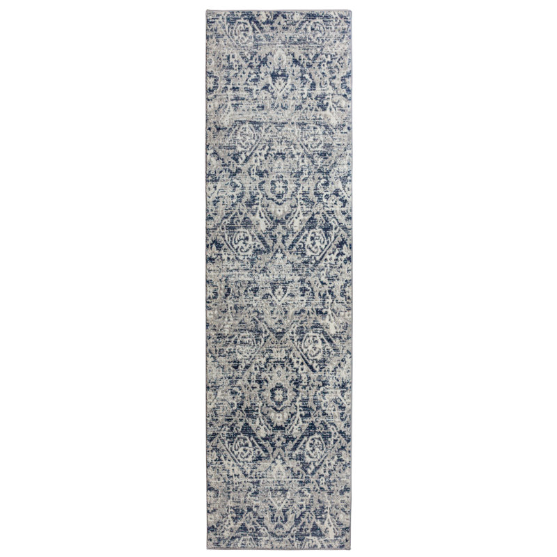 Tapis bleu Aidy 1244, Tapis de couloir 2 pi 2 po x 7 pi 7 po