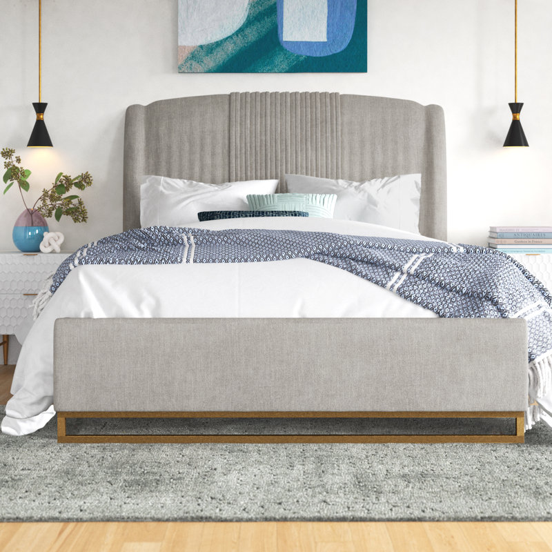 Lit plateforme tapissier Adelhard, Grand, Gris
