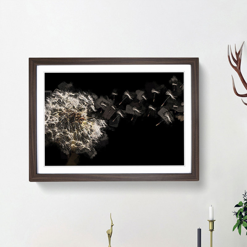 Dandelion Seeds in Flight in Abstract - Picture Frame Graphic Art Print, 27cm H x 36cm W x 2cm D, Walnut Framed