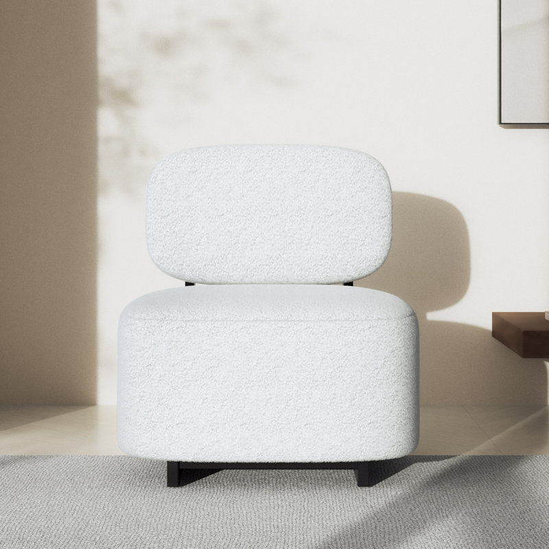 Accent Chair, Upholstered Lounge Chair w/ Flat Backrest, White