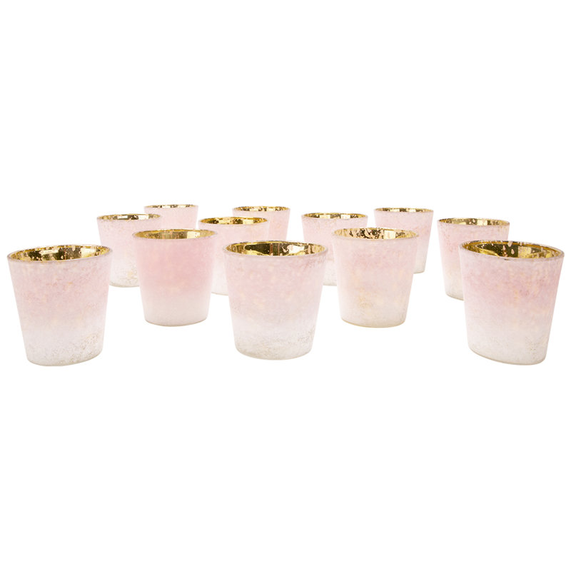 Frosted Glass Tabletop Votive Holder, Pink, 3" H x 2.75" W x 2.75'" D