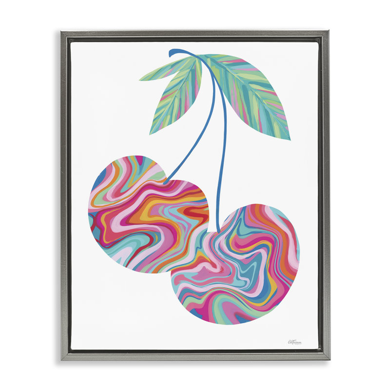 «Groovy Waves Cherries», art mural encadré par Cat Thurman Designs, Cadre flottant gris lustré, H 21 po x l 17 po