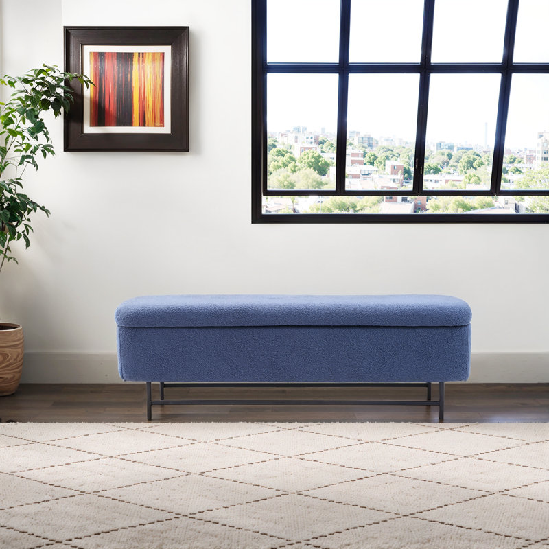 Banc de rangement en tissu pour chambre Atiksh, Bleu marine, H 18,5 po x l 56 po x P 17,7 po