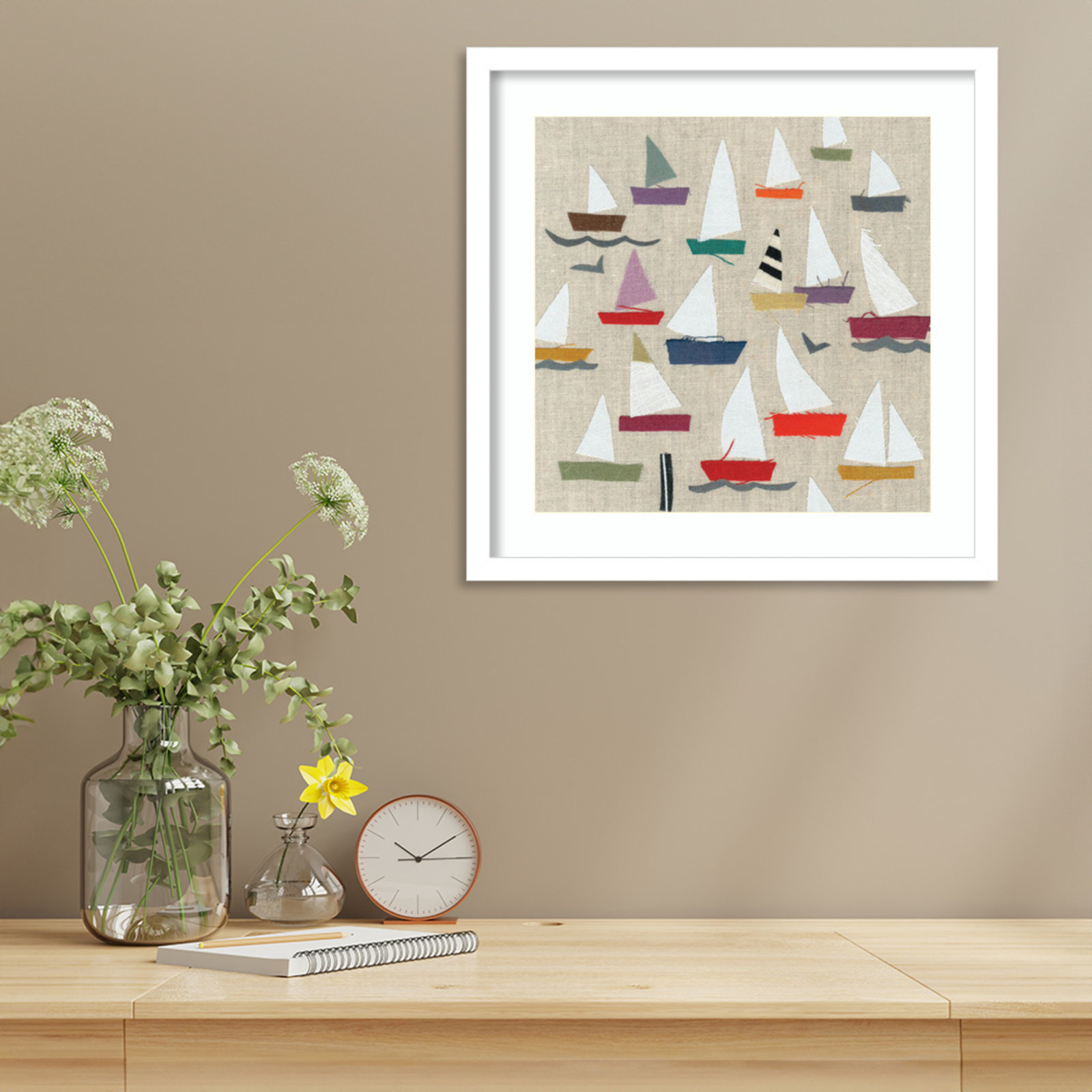 Plain Sailing Print by Jenny Frean, White, 17" H x 17" W x 1" D