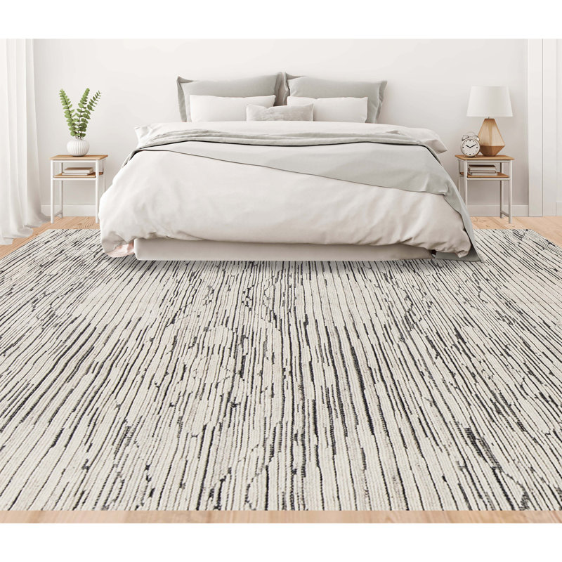 Wool Geometric Area Rug in Gray, Rectangle 6' x 9'