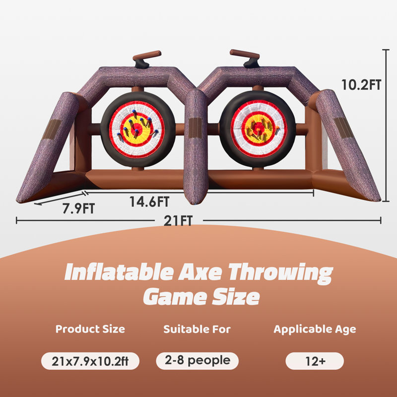 Jeu de lancer gonflable à deux haches avec ventilateur - jeu de fléchettes double Jeu de cible de jet de hache gonflable pour la cour arrière