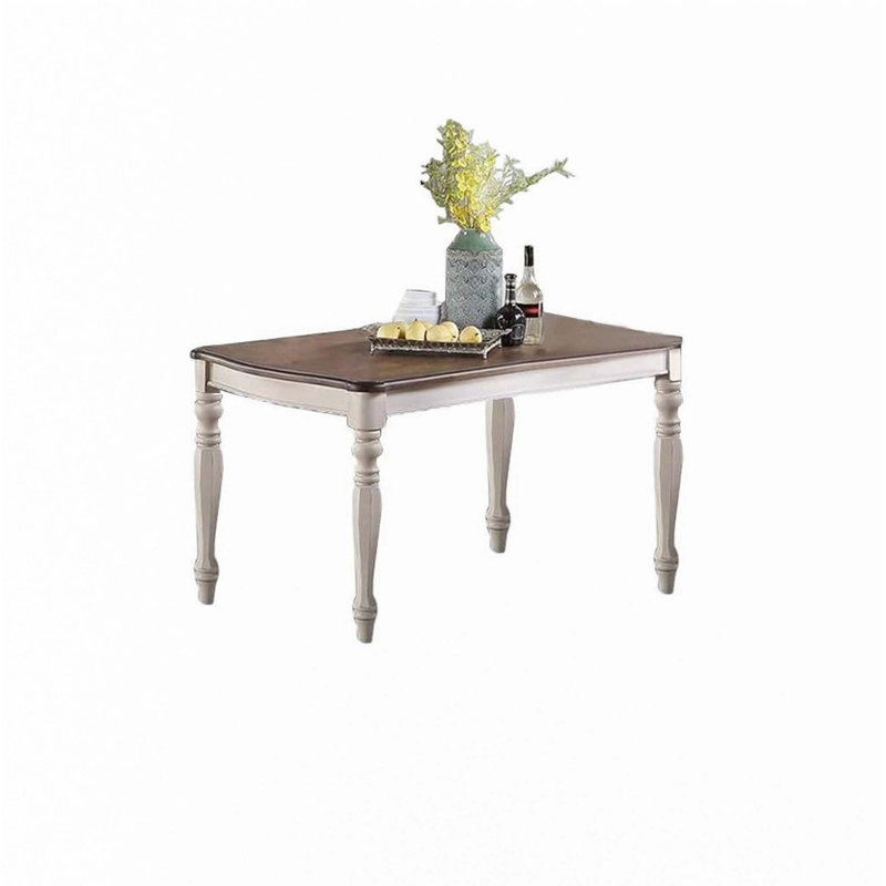 Table de salle à manger 1 pièce de style transitionnel (table seulement), Blanc antique