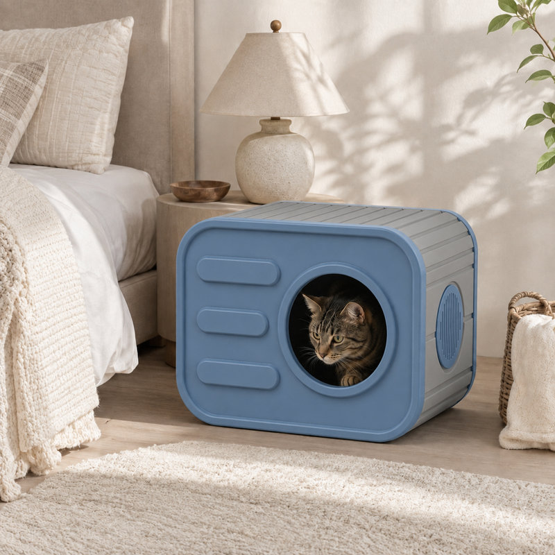 Maison d'extérieur et d'intérieur pour chat, Bleu/gris