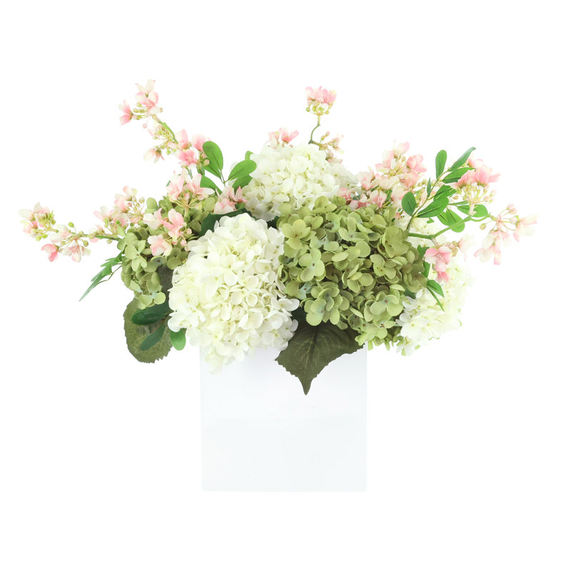 Assorted Hydrangeas and Stephanotis in Square Pot