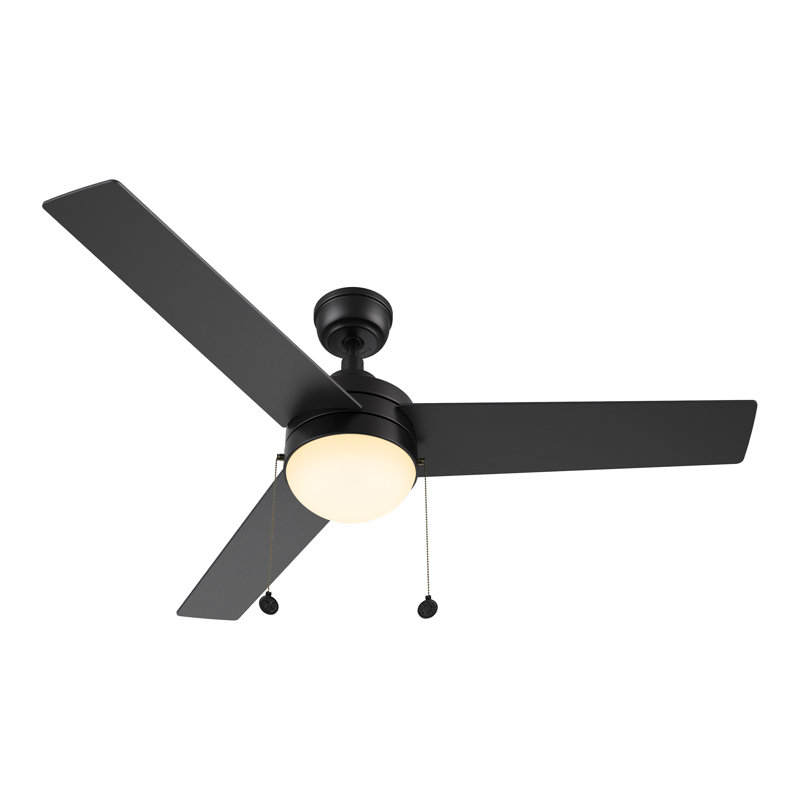 52" Pull-chain 3 Reversible Blades DC Motor Ceiling Fan with LED Light, Downrod