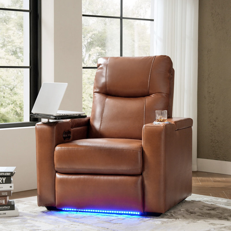 Fauteuil inclinable en cuir véritable l 36,3 po Lapin, Cuir véritable brun moyen