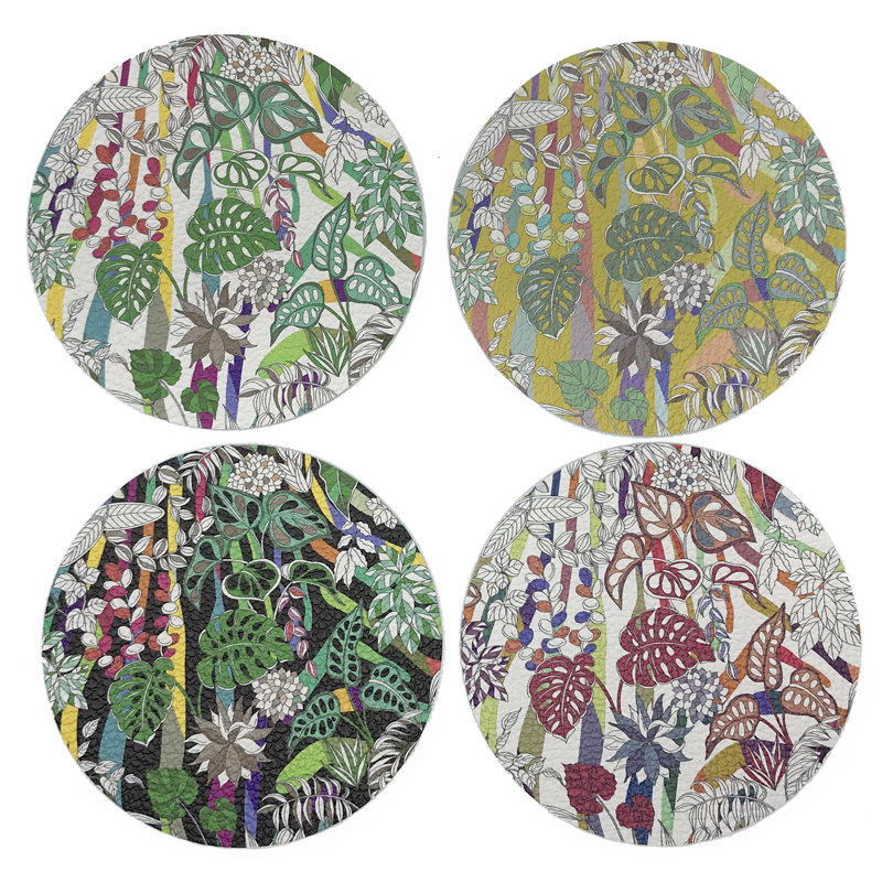 Sous-verres ronds en cuir Sabi Jungle Vegan