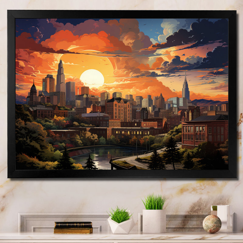 Atlanta Popart Landscape II, reproduction d'art sur toile, H 24 po x l 32 po x P 1 po, Cadre photo noir