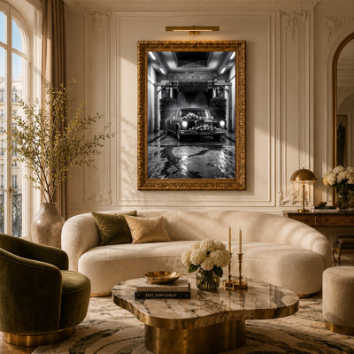 Mercedes Wedding Car in Car Wash Black and White Canvas Wall Art