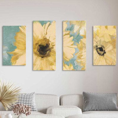 " Sunflowers On Blue, 4 Piece Canvas " by Lanie Loreth 4 - Pieces Painting Print