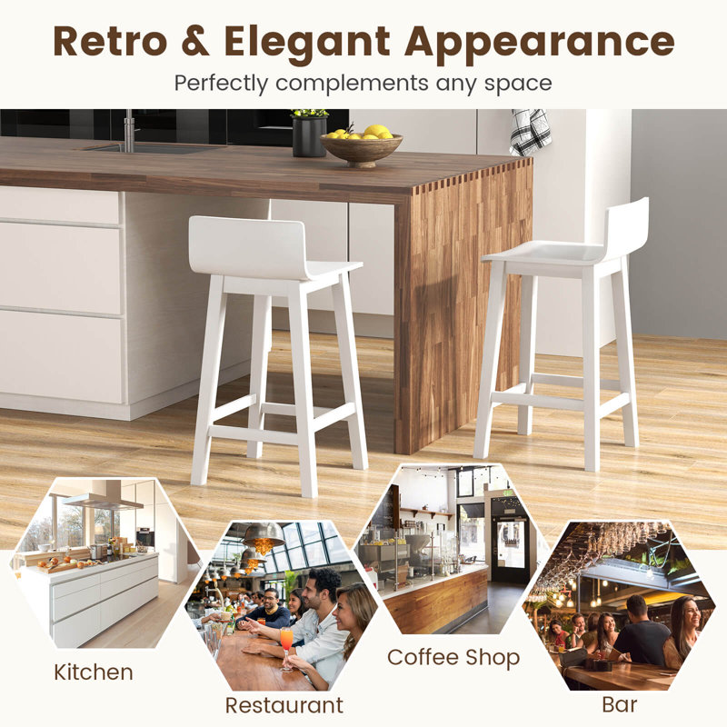 Wildon Home® 24.5'' Solid Wood Bar Stools Set Of 4 Home Counter Kitchen Stools W/ Low Backrest & Footrest, White