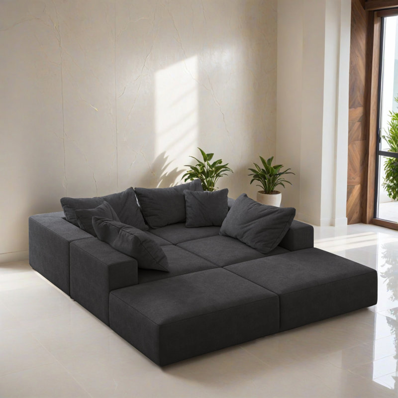 Canapé-lit modulaire 6 pièces pour salon, Gris chenille