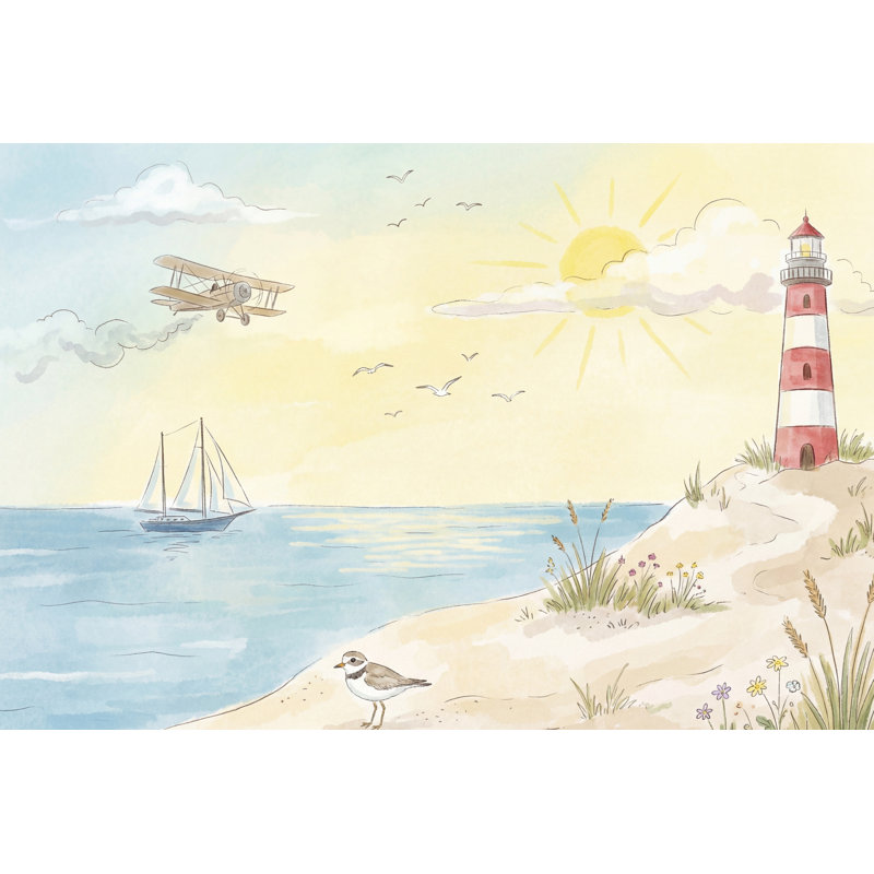 Papier peint bord de mer phare Coastal, 140" x 108", Peler et coller