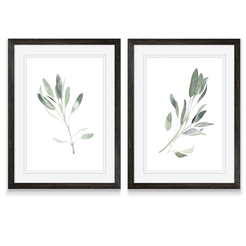Simple Sage - 2 Piece Picture Frame Painting Print Set, 24" H x 18" W x 1.25" D, White Mat, Ebony Framed Set
