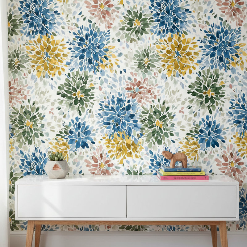 Papier peint floral blanc sur fond blanc