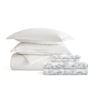 8-Piece Bedding Bundle - Solid Duvet Cover, Comforter Insert, and Patterned Sheet Set