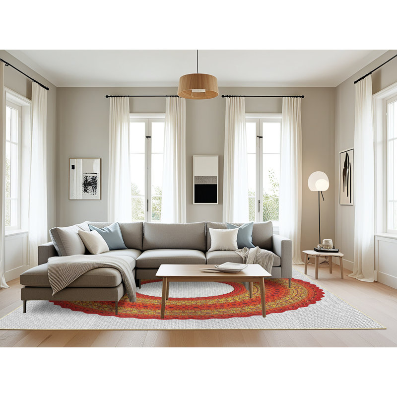 Tapis rouge / jaune / gris, Rectangle 8 pi x 10 pi