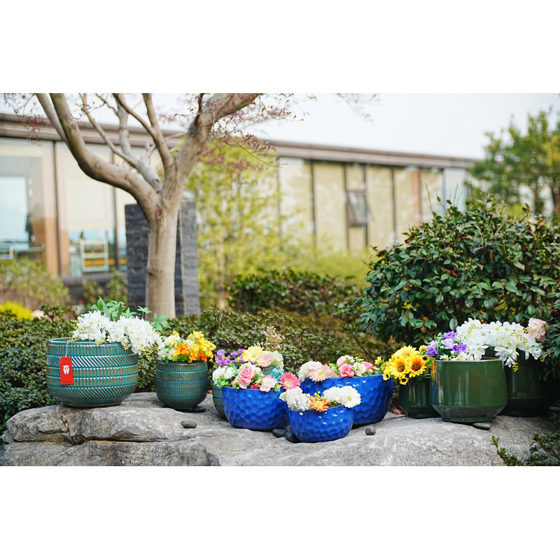 Pot de fleurs en céramique 3 pièces, pot de fleurs intérieur / extérieur moderne pour patio, jardin ou rebords de fenêtre