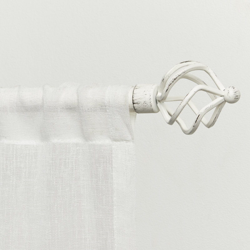 Matte Silver Adjustable Curtain Rod with Twisted Finials