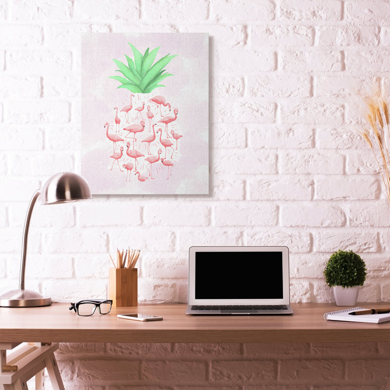 « flamant rose ananas animal rose design », impression, H 40 po x l 30 po, Toile tendue