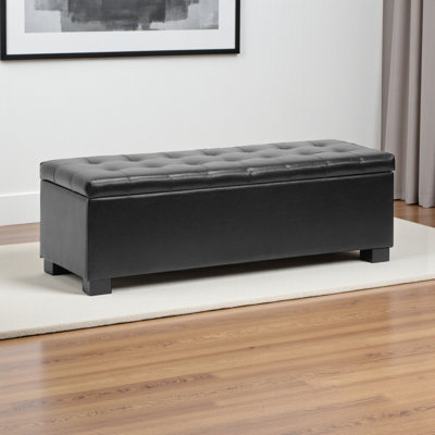 Baltierra Faux Leather Upholstered Storage Bench in Black Finish, 15.25'' H X 45.5'' W X 17.13'' D
