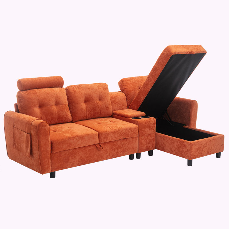 Gevena Upholstered 88.98'' Sofa, Orange Faux Leather