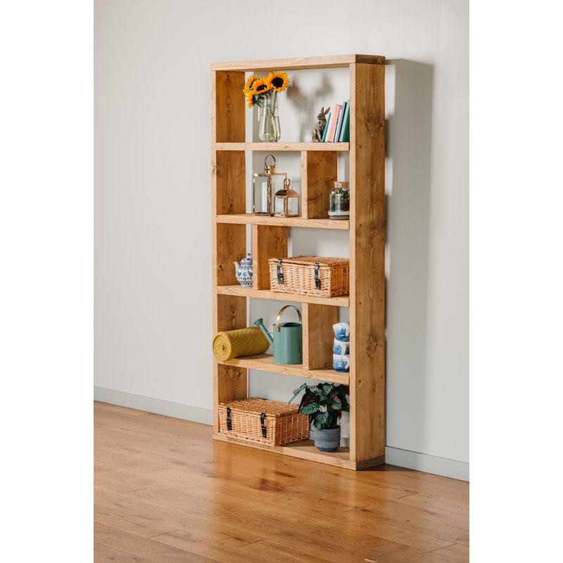 Eolus 220cm H x 112cm W Solid Wood Geometric Bookcase, Dark Oak, 220cm H x 112cm W x 39cm D
