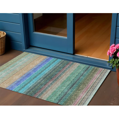 Tapis intérieur lavable rayé 3 pi x 5 pi sauge