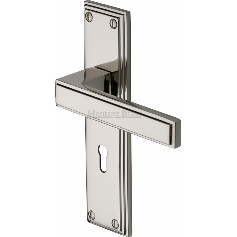 Heritage Brass Heritage Door Handle Lever Lock Atlantis Design, Polished Nickel