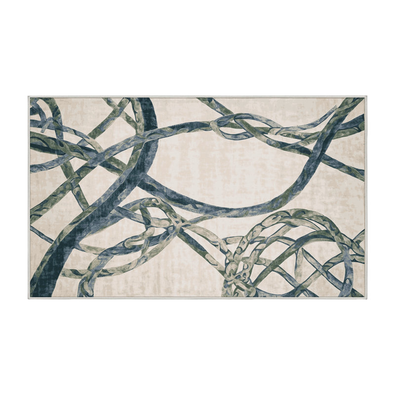 Machine Washable Beige Area Rug, Rectangle 7' x 9'