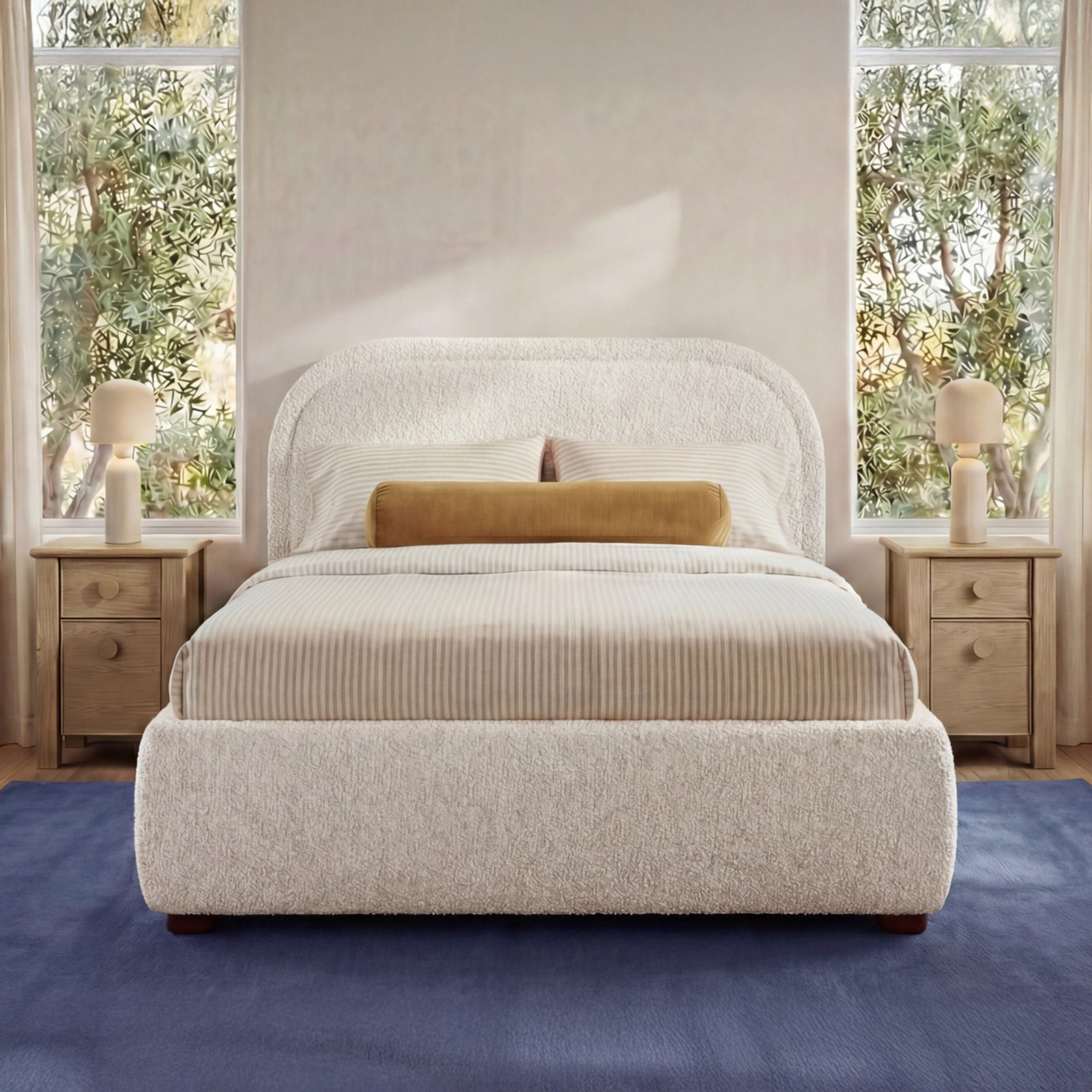 Shonda Upholstered Low Profile Platform Bed, King, Beige