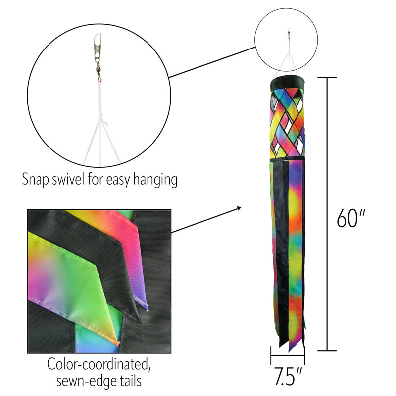 Colorful Lattice Polyester Outdoor Windsock with Tails