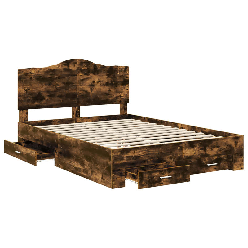 Bed Frame, European Double (140 x 200 cm), Smoked Oak