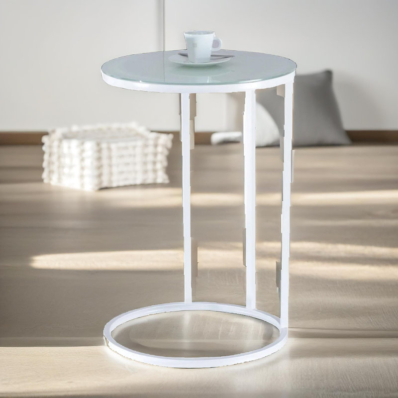 Albanne Round C Shaped End Table Side Sofa Tables Living Room, White