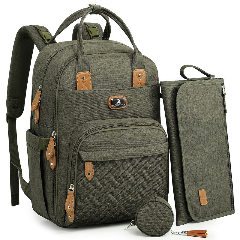  Diaper Bag Backpack With Portable Changing Pad, Pacifier Case And Stroller Straps, Khaki, Vert