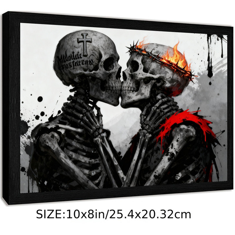 «Black Skull Kiss», impression de style graffiti audacieux, impression encadrée, H 9 po x l 11 po