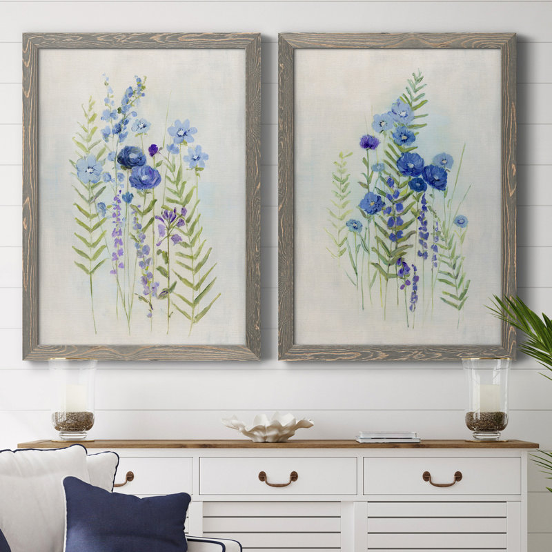 «Cottage Wildflowers I», ensemble de 2 reproductions d'art, H 44 po x l 31 po x P 1 po, Toile avec cadre gris, Pas de tapis