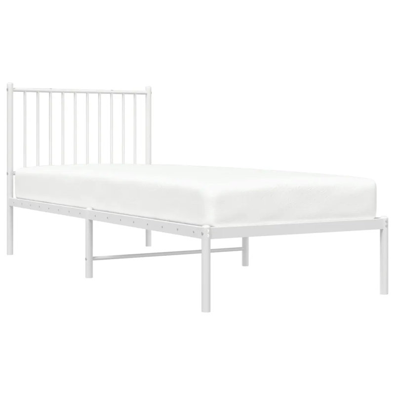 Metal Bed Frame with Headboard White 150x200 cm, 80 x 200cm