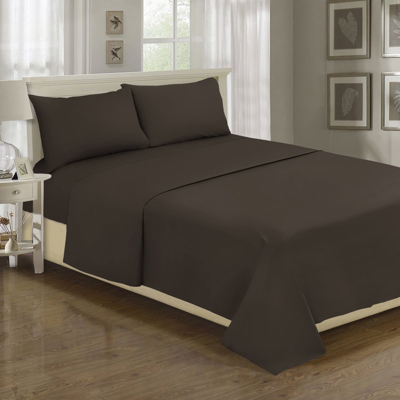Ensemble de draps en micro-fibre, Ensemble de draps pour lit double + un drap-housse, Marron