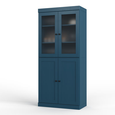 Garde-manger 100% bois massif 32 po avec verre givré, portes Shaker, 2 tiroirs et tablettes réglables