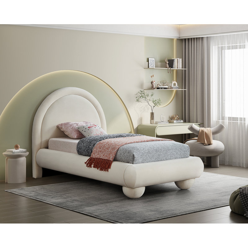 Madrid Velvet Bed, Cream Velvet, Twin