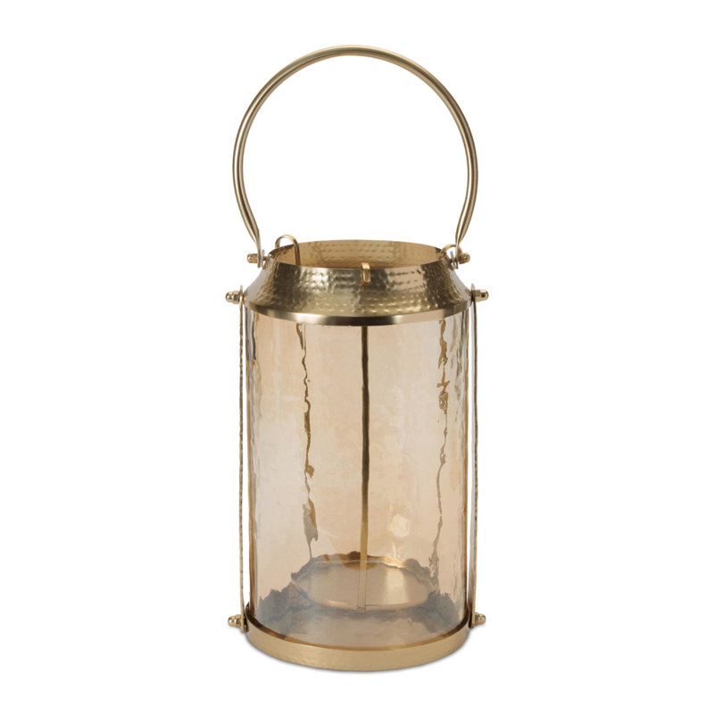 Lanterne ondulée en verre ambré, P 7,25 po x H 13 po