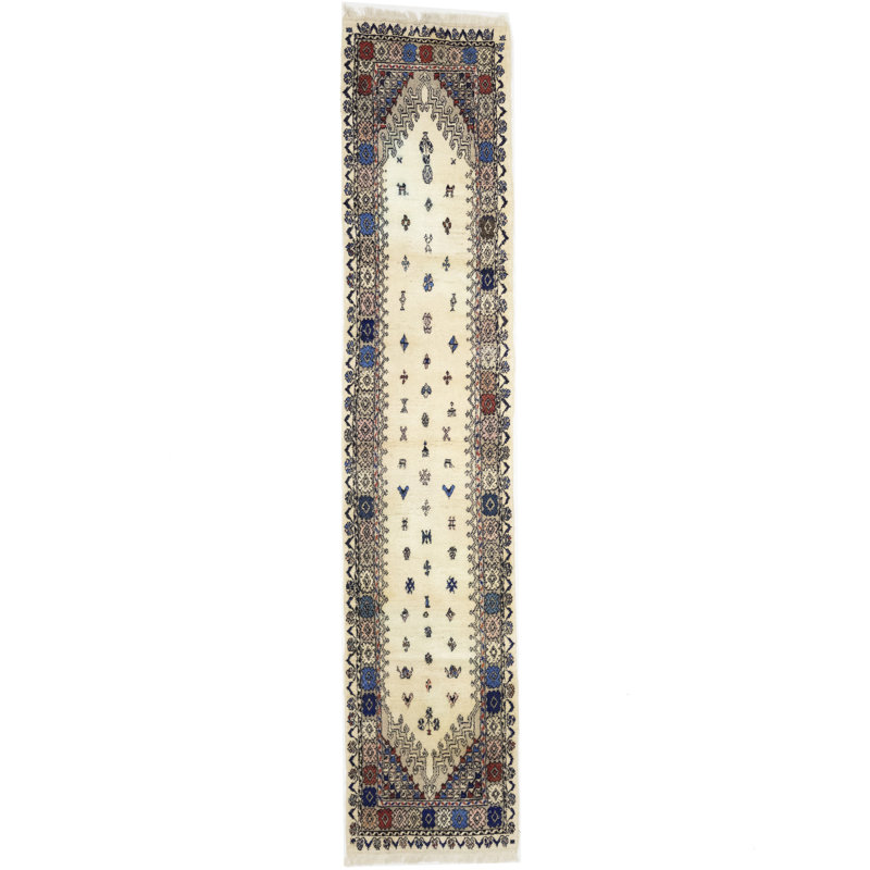 Cream Tribal 2X11 Handmade Oriental Runner Rug